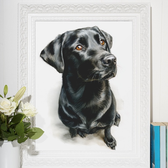 Watercolor Black Labrador Retriever Dog Portrait Wall Art Print, Unframed - Picture 7 of 7